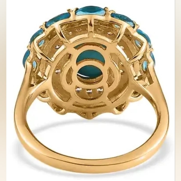 Premium Sleeping Beauty Turquoise, Neon Apatite & White Zircon Ring - Picture 4 of 5